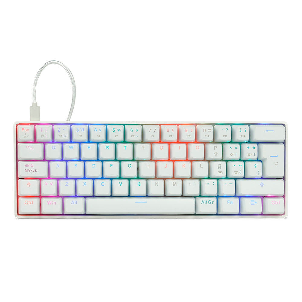 Teclado Mecánico 60  Game Factor KBG560-WH - Rgb, Teclas Extras Pink Intercambiables, Red Switch, Usb Blanco Teclado Mecánico 60  Game Factor KBG560-WH - Rgb, Teclas Extras Pink Intercambiables, Red Switch, Usb Blanco